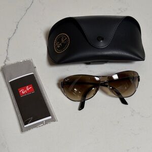 Ray-Ban Gunmetal and Brown Aviator Sunglasses
